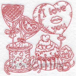 Picture of Cupcake with Rose & Balloon (4 sizes) Machine Embroidery Design