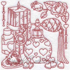 Picture of Perfume with Candle & Rose + Candy (4 sizes) Machine Embroidery Design