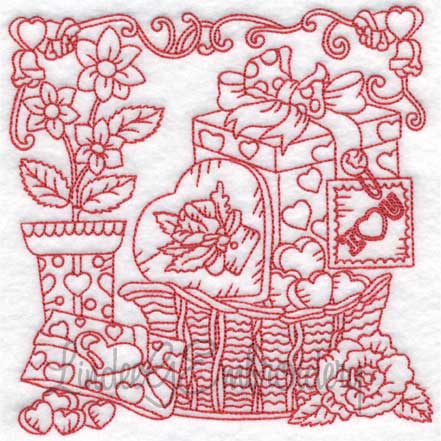 Basket with Hearts & Flowers (4 sizes) Machine Embroidery Design