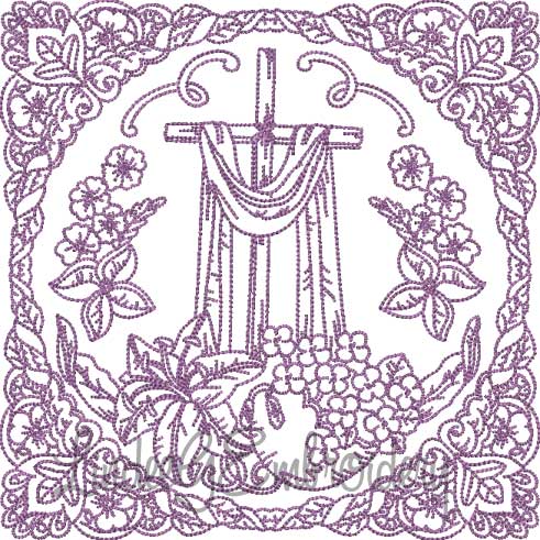 Cross with Lilies Easter Blocks (4 sizes) Machine Embroidery Design