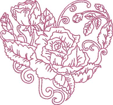 Rose Heart 2 (5 sizes) Machine Embroidery Design