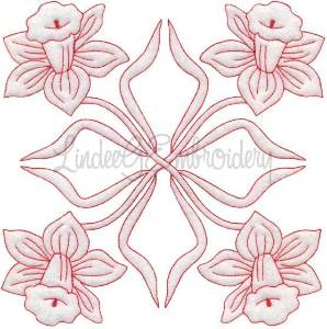 Picture of Daffodil Redwork  (6.8-in)Machine Embroidery Design