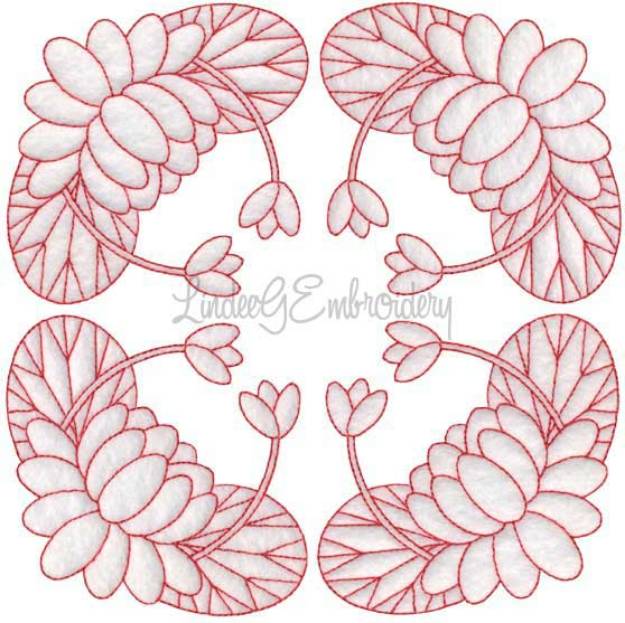 Picture of Water Lily Redwork  (6.8-in)Machine Embroidery Design