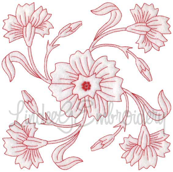 Carnation Redwork  (6.8-in)Machine Embroidery Design
