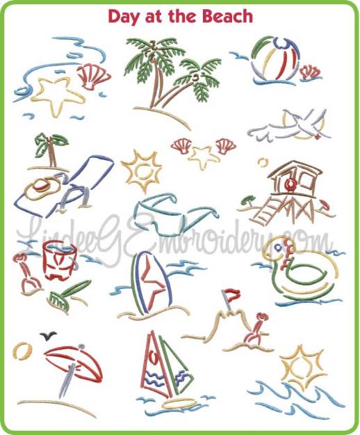 Picture of Day at the Beach Embroidery Design Pack