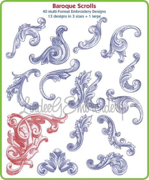 Baroque Scrolls Embroidery Design Pack 