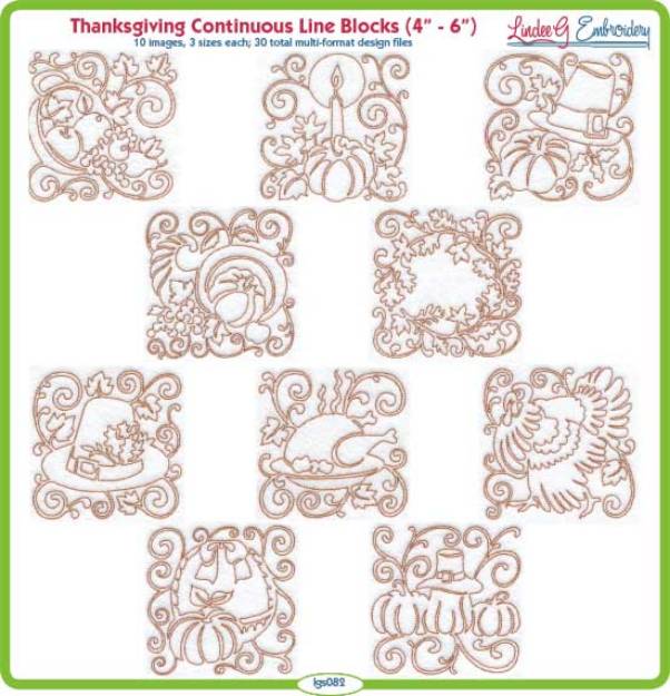 Picture of Continuous Line Thanksgiving Blocks Bundle Combo Embroidery Design Pack