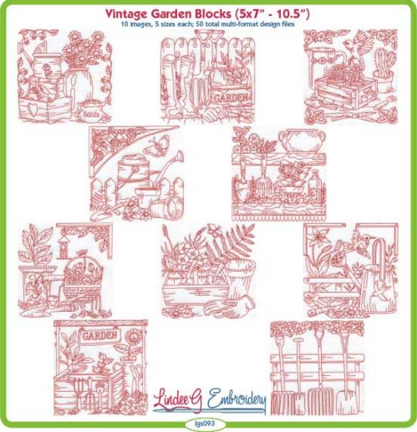 Picture of Vintage Garden Blocks Bundle Combo Embroidery Design Pack