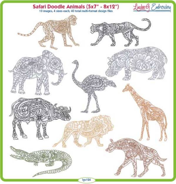 Picture of Safari Doodle Animals Bundle Combo Embroidery Design Pack