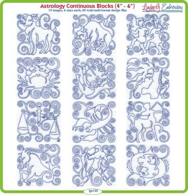 Picture of Astrology Continuous Line Blocks Bundle Combo Embroidery Design Pack