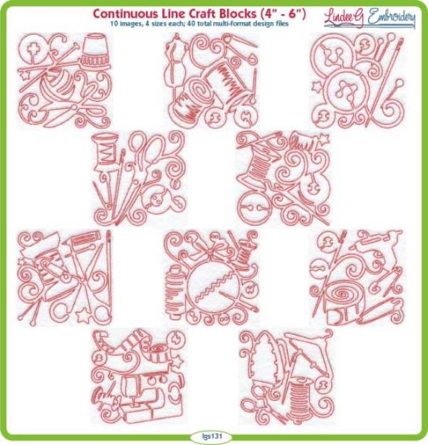 Picture of Continuous Line Craft Blocks Bundle Combo Embroidery Design Pack