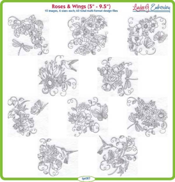 Picture of Roses & Wings  Embroidery Design Pack