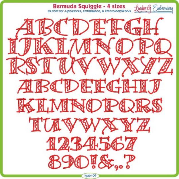 Picture of Bermuda Squiggle Embroidery Font Pack