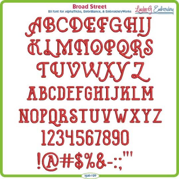 Picture of Broad Street Embroidery Font Pack