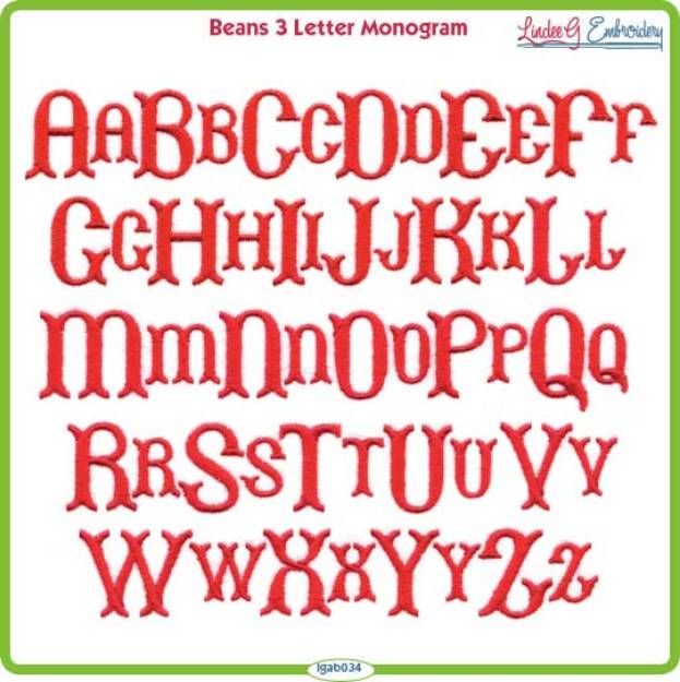 Picture of Beans Monogram Embroidery Font Pack