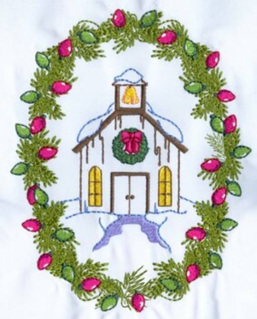 Picture of Xmas Light Church Machine Embroidery Design