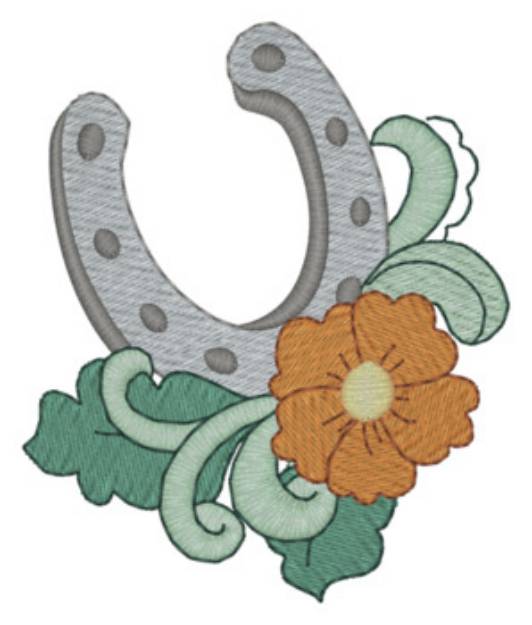 Picture of Sm. Horseshoe & Flowers Machine Embroidery Design