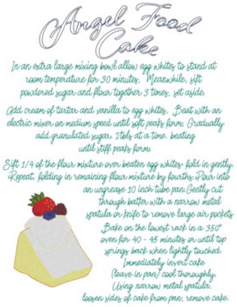 Picture of Angel Food Cake Directions Machine Embroidery Design