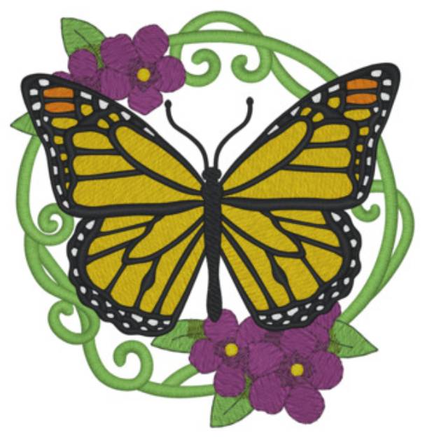 Picture of Monarchs W/violet Border Machine Embroidery Design