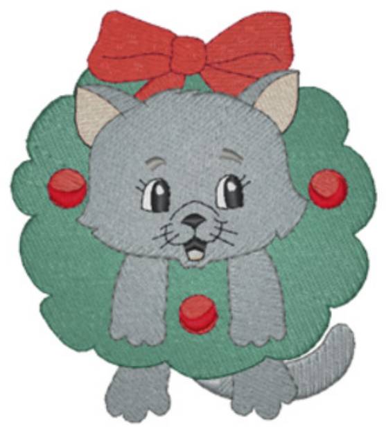 Picture of Wreath Kitty Machine Embroidery Design