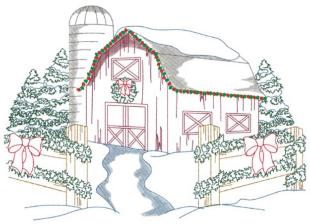 Picture of Christmas Barn Machine Embroidery Design