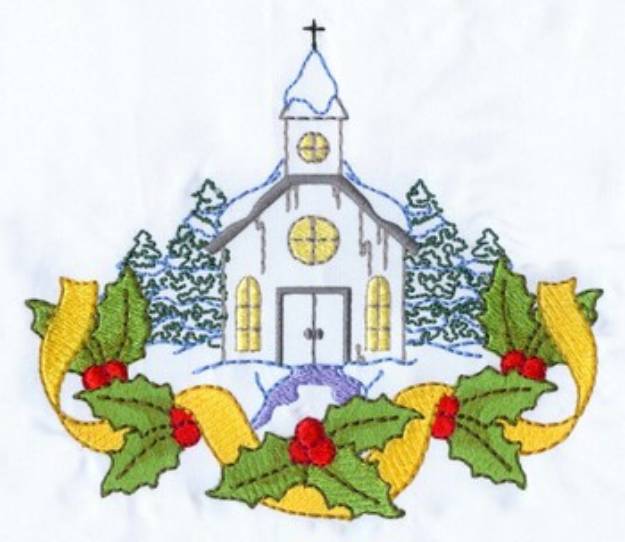 Picture of Church W/holly Machine Embroidery Design