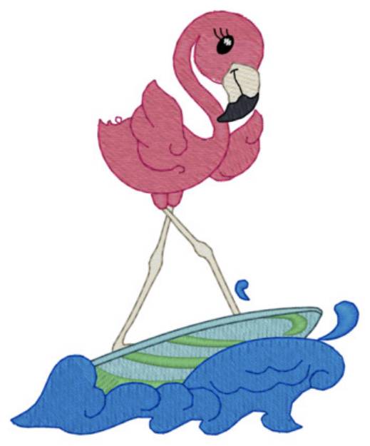 Picture of Surfing Flamingo Machine Embroidery Design