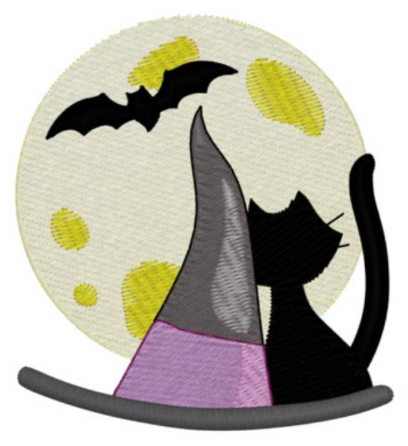 Picture of Witch Hat & Cat Machine Embroidery Design