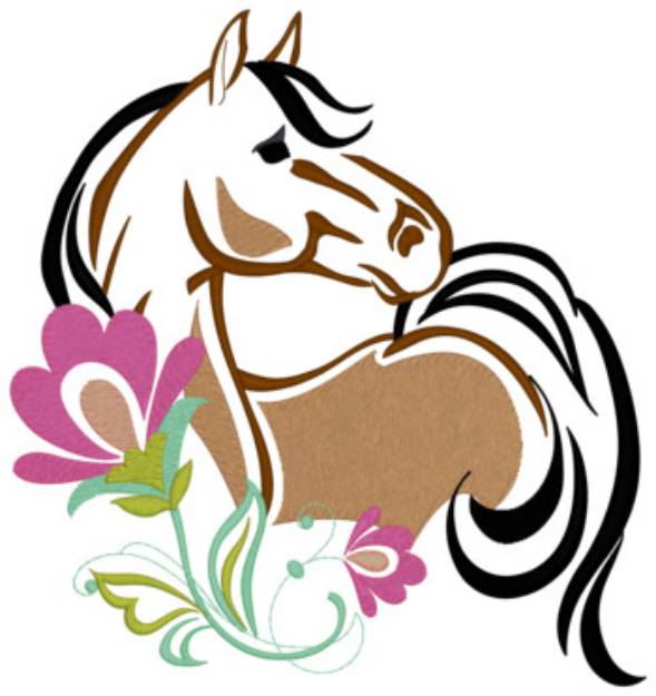 Picture of Horse W/flowers Machine Embroidery Design