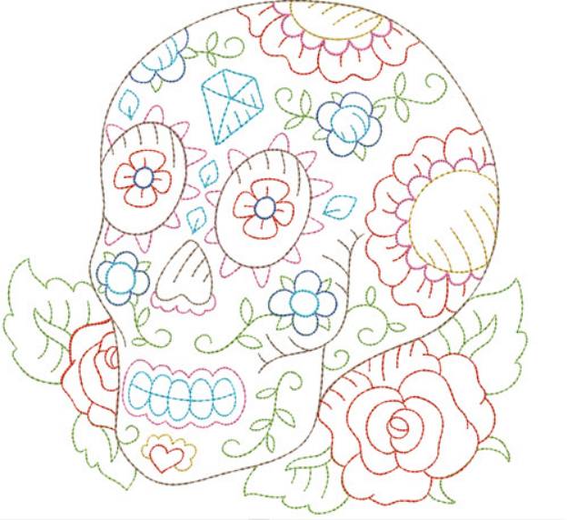 Picture of Floral Skull Head Machine Embroidery Design