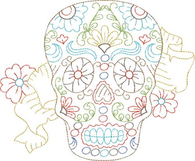 Picture of Floral Skull Head Machine Embroidery Design