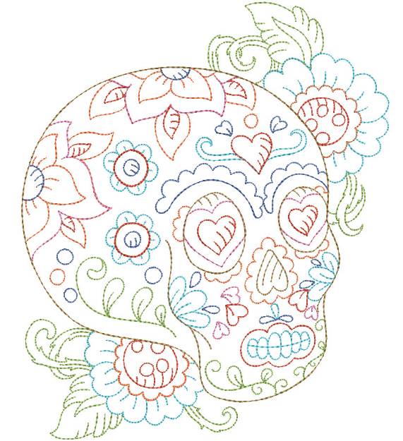 Picture of Floral Skull Head Machine Embroidery Design